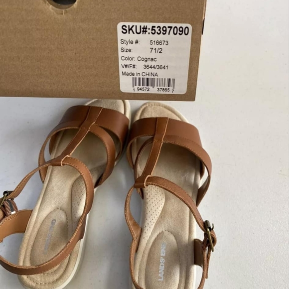 New Lands End Women's 7.5M Lightweight Comfort Sandals Shoes Brown Cognac - Picture 6 of 10